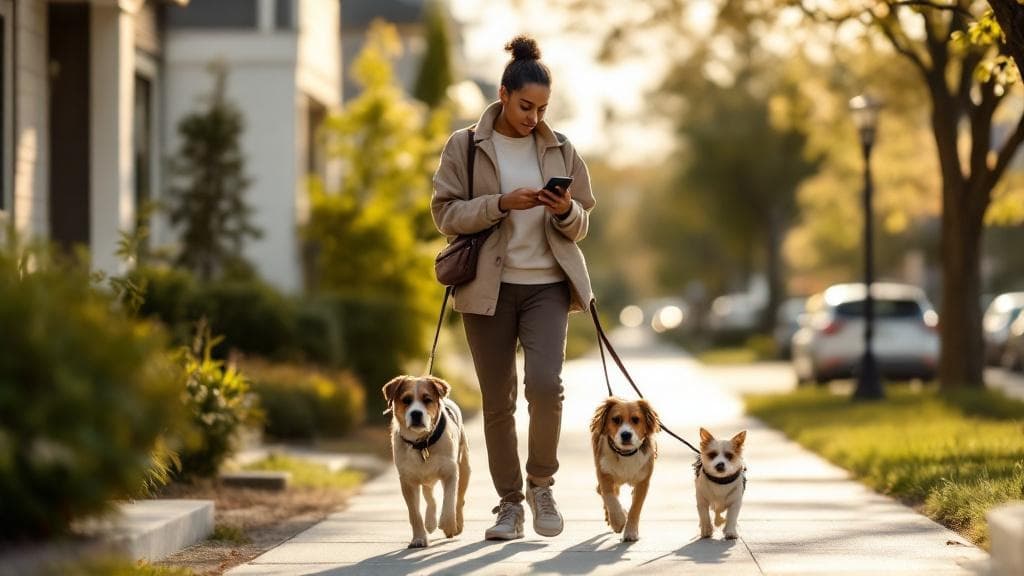 Dog walker using WalkOps Companion in the field